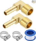 uxcell 2Pcs Brass Hose Barb Fittings, 5/16" x 3/8" NPT 90 Degree Elbow Hose Connector with Hose Clamps for Water Fuel Gas Oil Transportation