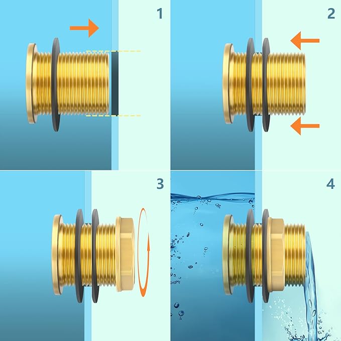 GASHER 2PCS Brass 1-1/2" Female 2" Male Bulkhead Tank Connector Adapter Fitting with Rubber Ring