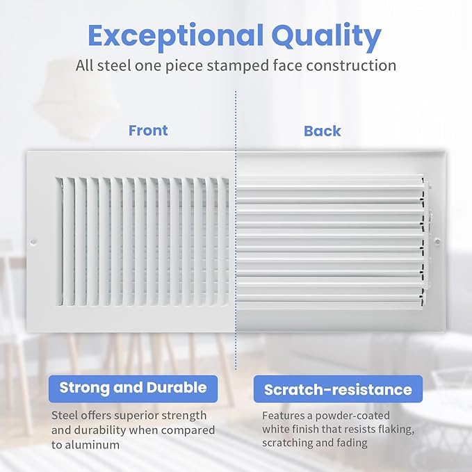 16 x 6 Inch [Duct Opening] Air Vent Covers for Wall or Ceiling - High Airflow 2 Way Steel Ventilation - Adjustable Wall/Ceiling Register, 17-3/4 Inch x 7-3/4 Inch [Overall Dimensions]