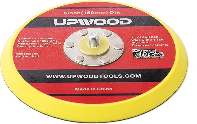 2 pcs 6" Hook and Loop Backing Pad for Air Sander Polisher, 5/16" Arbor with 24 Thread 1,3000RPM DA Sanding Pad