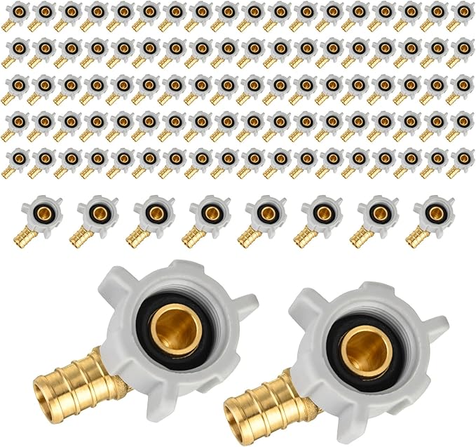 100-Pack EFIELD Pex 1/2" X 1/2" Female NPT Swivel Elbow Brass Crimp Fittings, ASTM F1807,(PEX1807208-100PCS)