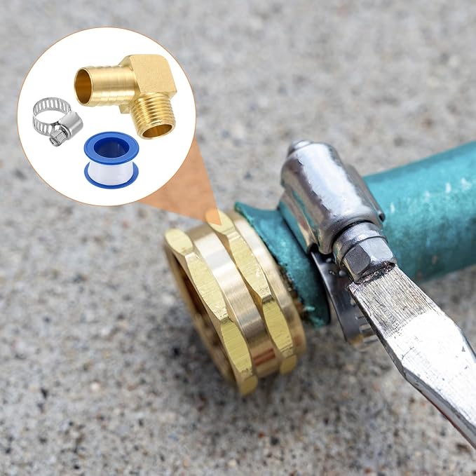 uxcell Brass Hose Barb Fitting, 3/4" x 1/2" NPT 90 Degree Elbow Hose Connector with Hose Clamps for Water Fuel Gas Oil Transportation