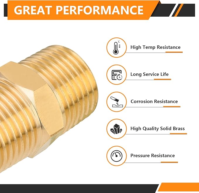 40-PCs HeSun Brass Hex Nipple Pipe Fitting, 3/8" NPT Male x 3/8" NPT Male Nipple Pipe Adapter(NPT012-40)