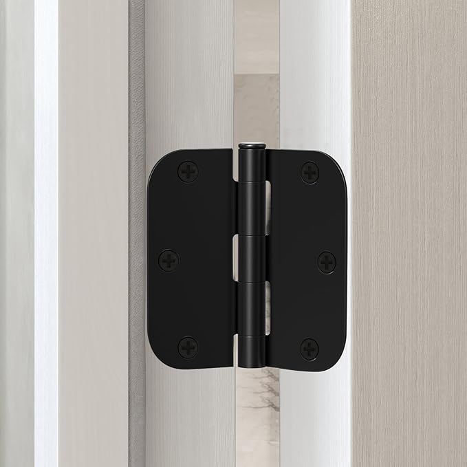 Door Hinges Matte Black - 108 Pack Black Door Hinges 3.5 Inch Rounded Interior Door Hinge with 5/8" Radius Corners - Black Hinges for Doors 3 1/2 Inches Flat Iron Residential Door Hardware