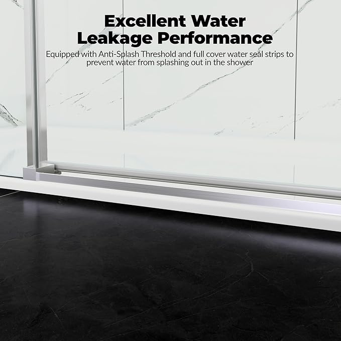 Sliding Shower Door for 56-60" x 76" Opening, 6mm Coated Tempered Glass, One Fixed & One Sliding Panel, Stainless Steel Round Rail, Brushed Nickel Finish, Semi-Frameless Design