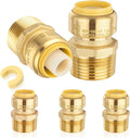 5-Pack HeSun Pushfit Male Adapter, 3/4" MNPT x 1/2" Push to Connect Plumbing Fittings with Disconnect Clip, Brass Push-fit Fittings for PEX, Copper, CPVC, PE-RT Pipes(PF026-5)
