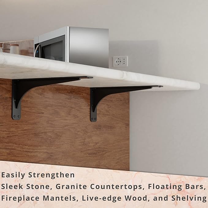 Starby Gladiator Series Solid Heavy Duty Welded 500 Lb Low Profile Granite Countertop Support Shelf Brackets Floating Shelf Discrete Slim 500 LB Capacity (2 Pack) (7" x 15" x 2.5")