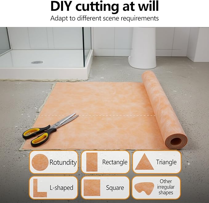 3.3 FT x 98.5 FT Waterproof Membrane for Shower, 23.6 mils Thick Underlayment Waterproof Polyethylene 323 sq ft, Walls Tile Underlayment Fabric for Sauna Bathroom, Bathroom