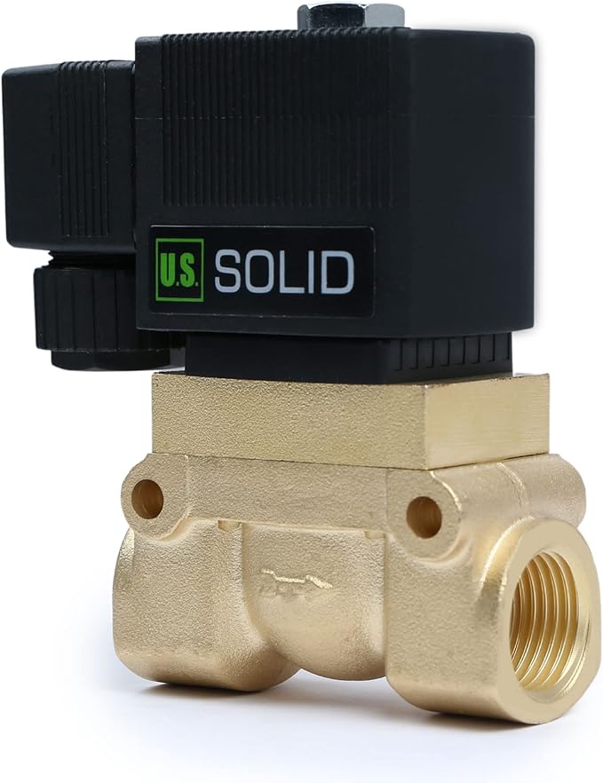 U.S. Solid 1/4" High Pressure Solenoid Valve, 12V DC, Brass, 50 bar, 300°F - Heat-Resistant, High-Pressure Valve for Industrial Use, Water, Gas, Oil and Fluid Control
