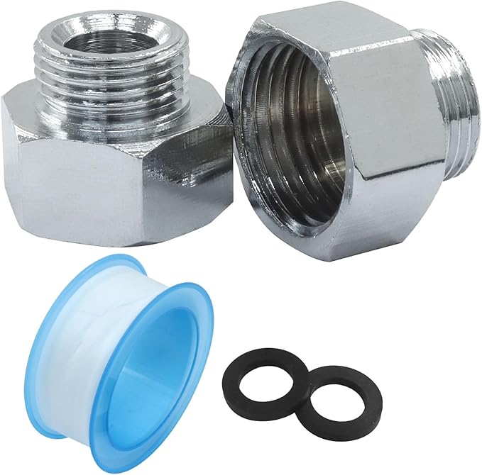 4 PCS Brass Water Line Adapter, 1/2" Female to 3/8" Male Pipe Fitting with Rubber Washer, Compression Connector for Bathroom Faucet Supply Hose