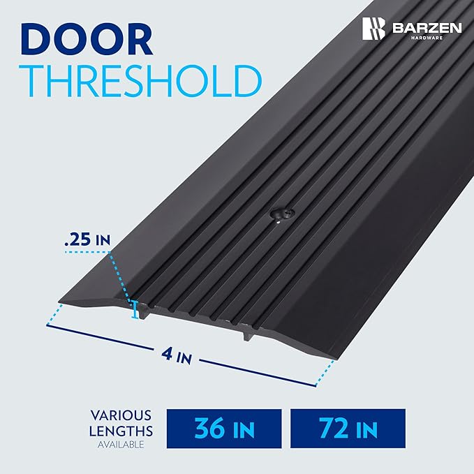 Door Threshold - Premium Low-Profile Corrugated Aluminum Door Saddle Flat Transition Exterior Door Threshold Strip - Black Anodize, 4" Wide x 72" Long