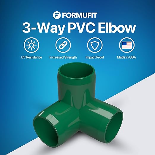 FORMUFIT 3/4” 3-Way Elbow Furniture Grade PVC Fitting in Green, Made in USA, UV-Resistant, Impact-Proof, 1.050” Actual Socket Diameter (Pack of 8)
