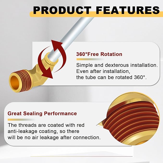 Siptenk 1/4" Elbow DOT Brass Push to Connect Air Line Fittings 5 PCS, 1/4" OD Tube x 3/8" NPT Thread Air Brake Line Quick Connect Fittings for Truck Trailers Industry Air System