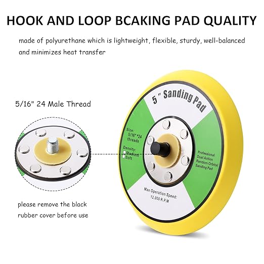 2Pcs 5in Hook and Loop Flexible Backing Pad, 5" Sanding Back Pad 5/16" 24 Thread for Air Orbital Sander and Pneumatic Polisher