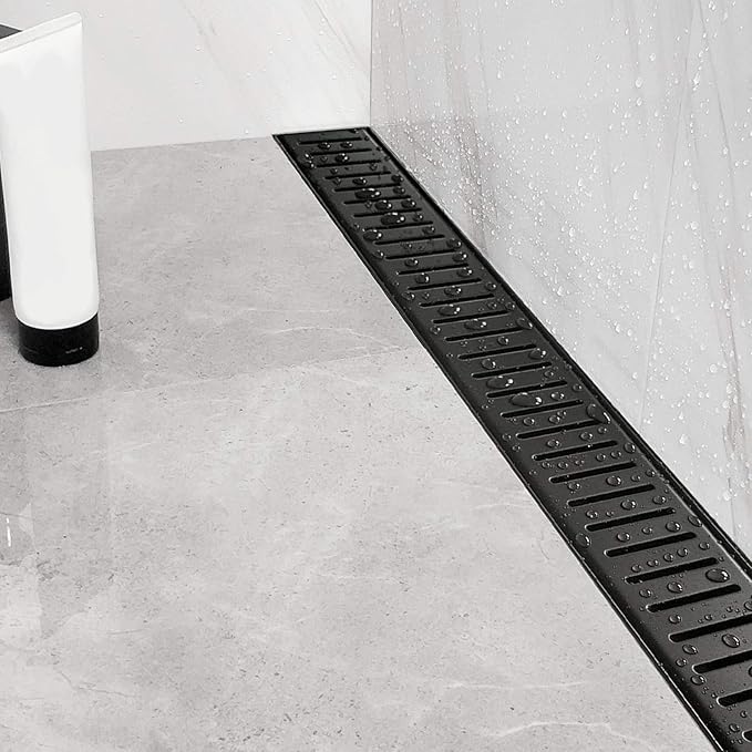 Neodrain 32" Matte Black Bathroom Linear Shower Drain with Removable Capsule Pattern Grate, 304 Stainless Steel Shower Floor Linear Drain- CUPC Certified with Hair Strainer