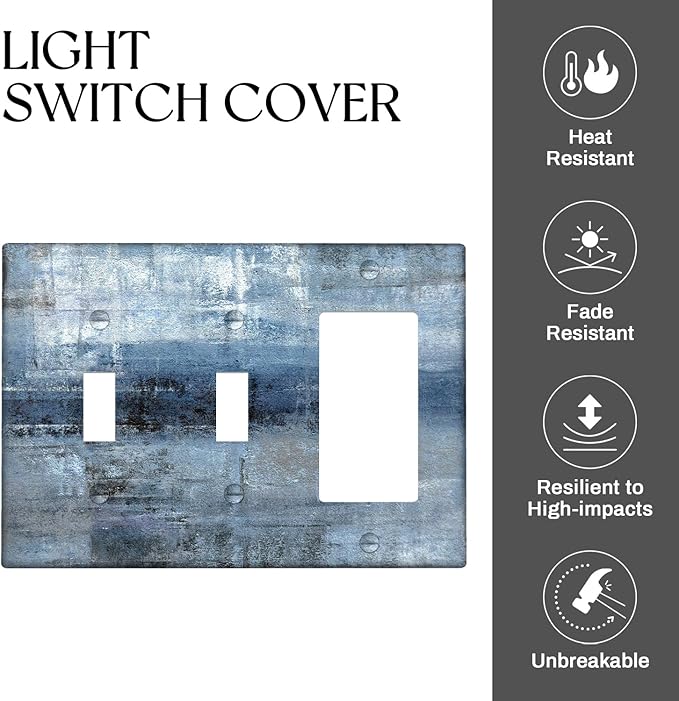 Blue Grey Light Switch Cover 3 Gang Decora/Toggle Decorative Wall Switch Plates Abstract Art Wallplates Outlets Cover for Kitchen Bedroom Decor