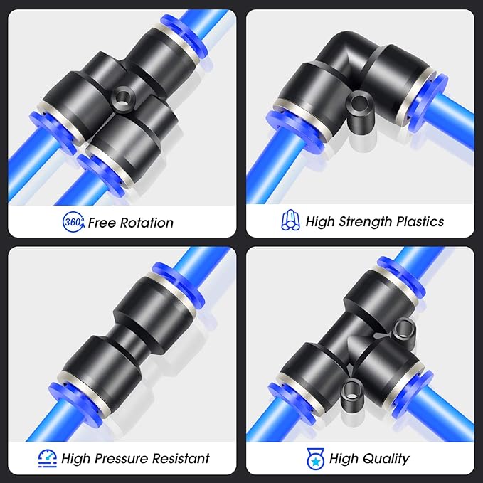TAILONZ PNEUMATIC 14mm od Push to Connect Fittings Pneumatic Fittings Kit 2 Spliters+2 Elbows+2 tee+2 Straight (8 pcs)