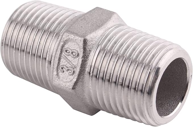 Hex Nipple 3/8 Inch Male NPT - DERPIPE Stainless Steel 304 Threaded Pipe Fitting for Brew Kit, Home Piping Application(Pack of 5)