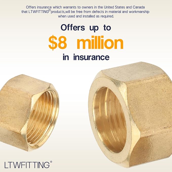 LTWFITTING 5/8-Inch Brass Compression Nut,Brass Compression Fitting(Pack of 25)
