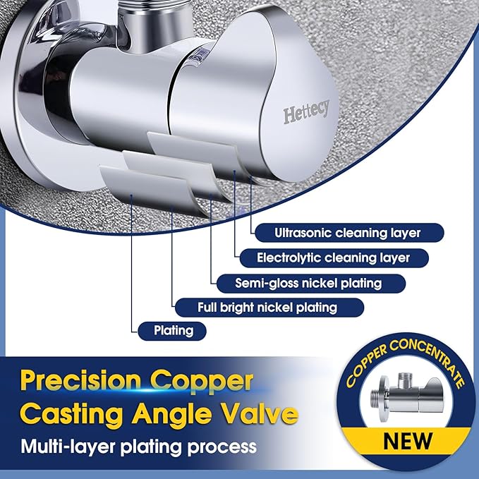 Angle Valve 2 Pack Shut Off Angle Stop Valve 1/2'' x 3/8'' 1/4 Turn Water Control for Faucet & Toilet American Thread Polished Chrome (silver)