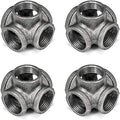 1" 5-Way Side Outlet Tee, Home TZH 4-Pack 5-Way Corner Gray Malleable Cast Iron Pipe Fitting for Industrial Pipe, Furniture and DIY Decoration (4, 1")