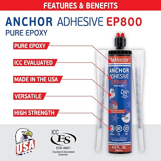 Multi Purpose 2-Part Pure Epoxy 9.5oz - Highest Rated Strength for Anchoring & Crack Repair - ICC Approved - Long Term Tempeture & Water Resistance - Made in The USA - Grey Color