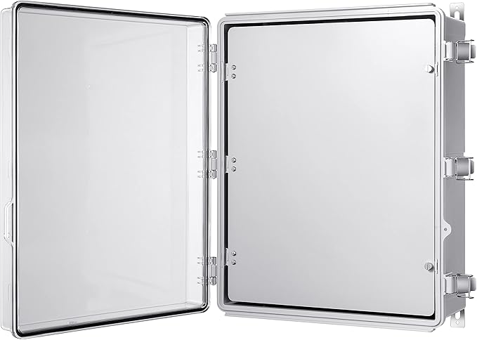 Junction Box, IP67 Waterproof Plastic Enclosure for Electrical Project, Hinged Transparent Cover, Includes Inner Door, Mounting Plate and Wall Bracket 510×410×200mm (20"×16.1"×7.9" TC-D)