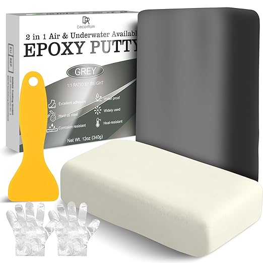 Epoxy Putty - 12oz 2 Part Strong Formula, Ceramic Repair for Cracks, Filling & Epoxy Sculpt - for Metal, Concrete, Plastic, Ceramics - Fast, Durable Concrete Crack Repair & Plumbers Putty (Grey)