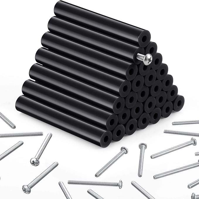 64 Pieces Electrical Outlet Spacers Electrical Outlet Box Extender Kit Includes 16 Pcs 3 Inch Switch and 48 Pcs 1-1/2 Inch 6-32 Thread Flat Head Device Mounting Long Screws (Black)