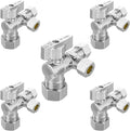 5-Pc HeSun Quarter-Turn Compression Angle Valve, 1/2" Nominal (5/8"OD) x 3/8" OD x 3/8" OD, Dual Compression Outlet Shut Off Valve, Chrome Plated Brass(VALVE206-5)