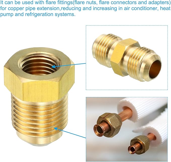 PATIKIL 5/8 SAE(7/8"-14UNF) Female Flare x 3/8 SAE(5/8"-18UNF) Male Flare Connectors, 45 Degree Brass Adapter Pipe Fitting for Air Gas Line Refrigeration HVAC