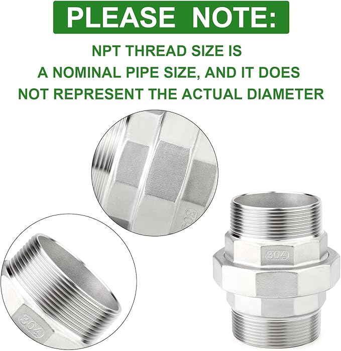 TAISHER 1PCS 304 Stainless Steel Union，4" NPT Male x 4" NPT Male Cast Pipe Fitting