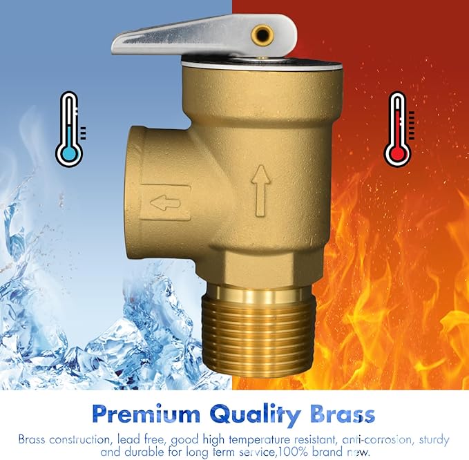 VAV Pressure Relief Valve, 3/4" NPT Female Thread, 150 PSI, Lead-Free Copper, Water Heater Compatible, CSA LISTED
