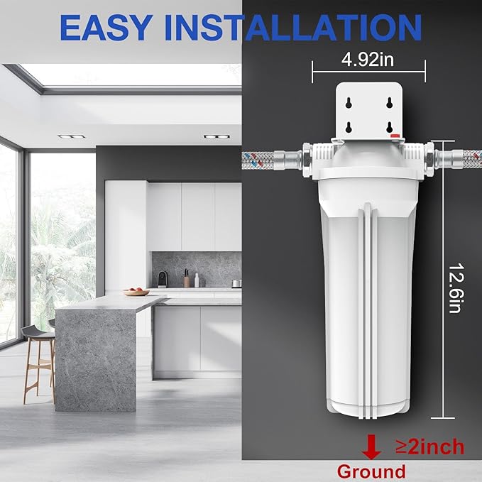 SimPure Whole House Water Filter Housing, Inline Water Filter for Home, Universal 10 inch Sediment Filter with 3/4 NPT Inlet and Outlet, Heavy Duty Steel Bracket, 4 Screws, Wrench