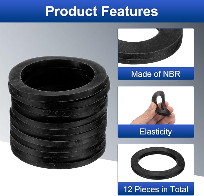 uxcell 12 Pcs Solid Nitrile Rubber Flat Washer DN80 3-5/8" OD x 3" ID x 1/4" Thickness Large Washers O Ring Sealing Gaskets, Industrial Flat Rubber Spacer, Black