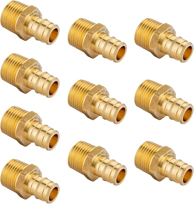 10 Pack PEX-A Fittings,1"x 1" Brass Expansion Male NPT Adapter,F1960 Male Threaded Adapter for Pex A Tubing, Copper(PEX1960019-10Pack)