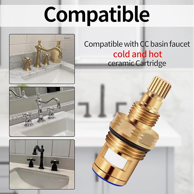 Brass KSRPL3200HC&Brass KSRPL3200CC Ceramic Cartridge Replacement Parts Set, Compatible With CC Basin Faucet Cold Ceramic Cartridge & Hot Ceramic Cartridge, 2-1/8"