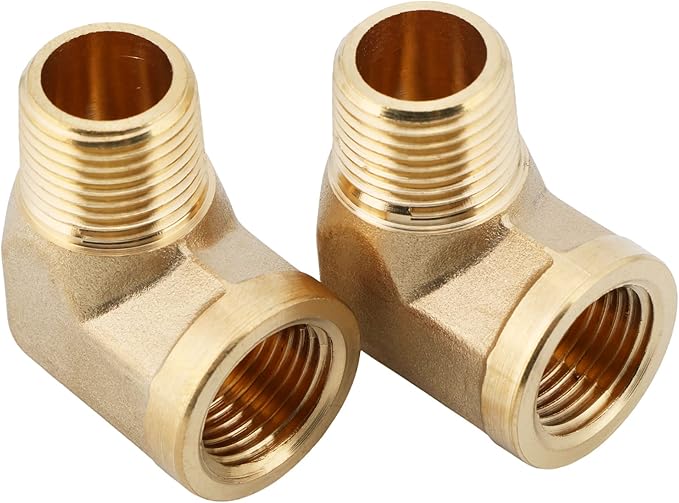U.S. Solid 2pcs 90 Degree Barstock Street Elbow Brass Pipe Fitting 3/8" NPT Male Pipe to 3/8" NPT Female
