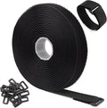16Ft x 1In Adjustable Cable Straps with 25 Buckles, Free Cut Length, Black Reusable Fastening Cable Ties, Hook and Loop Securing Strap for Cable Tidy, Wire Management, Cord Organiser, Black