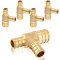 5-Pack HeSun PEX Fittings, 1"x3/4"x3/4" Pex Tee, Brass Crimp Fitting for ASTM F1807(PEX1807088)