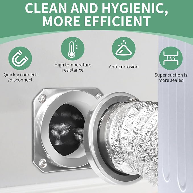 DVC-180 Magnetic Dryer Vent Coupling Connector Kit Easy to Clean Quick Connector Including a 3.3ft 4" Duct and two Clamps