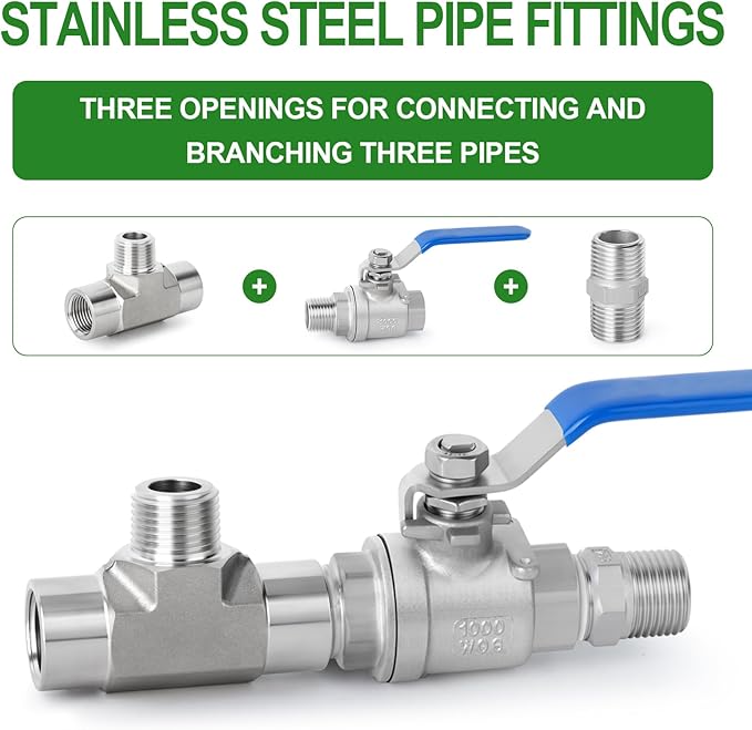 TAISHER 1PCS Forging of 316L Stainless Steel Tee Pipe Fittings, 1/4" NPT Female x 1/4" NPT Male x 1/4" NPT Female Pipe Fittings, Male Branch Tee