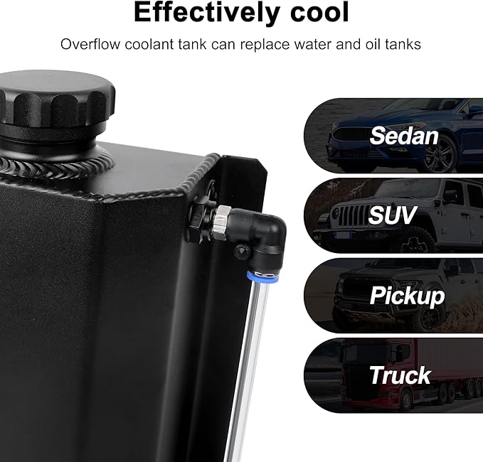 EVIL ENERGY Radiator Coolant Overflow Tank, Coolant Recovery Tank Aluminum 2L Black