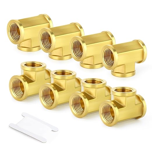 TAISHER 8PCS Brass Tee Fitting, 1/4" x 1/4" x 1/4" NPT Female Pipe Fittings