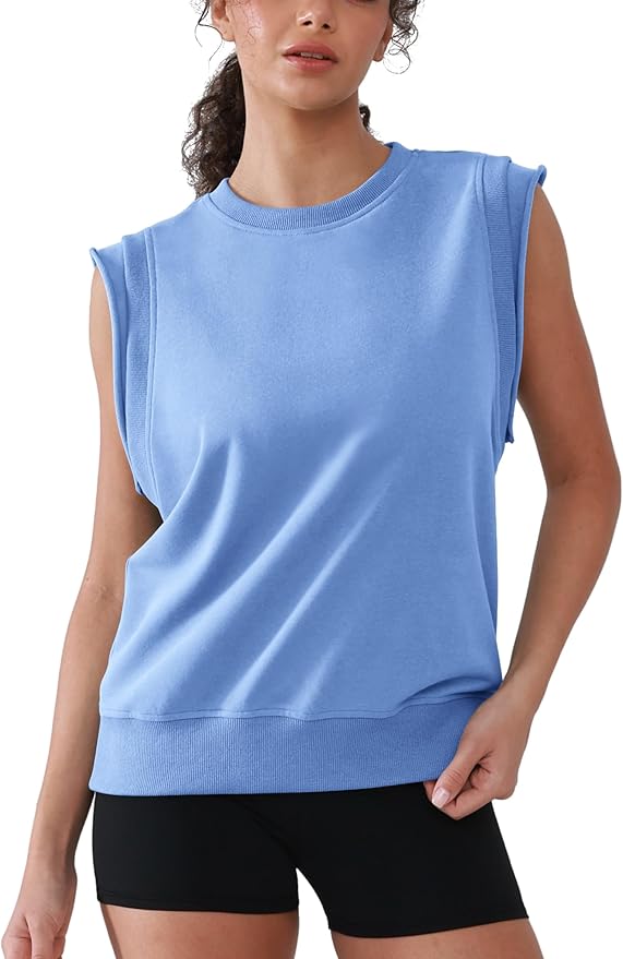 Workout Tank Tops Woman Crew Neck Athletic Tops Cotton Sweatshirt Loose Fit Muscle Tanks Runnning Gym Sports Shirt