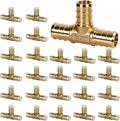 PEX Fittings 1/2 Inch, 24PCS Tee Lead-Free Brass Connectors for PEX B Pipe, NSF UPC Certified, ASTM F1807, Compatible with Crimp/Clamp Rings (Hot/Cold Water, Hydronic Heating)