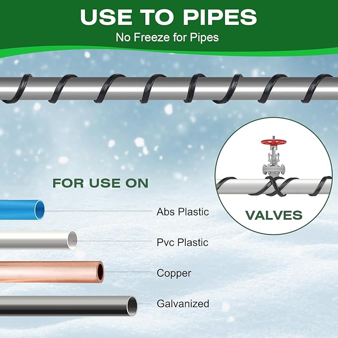 3FT Heat Tape for Water Pipes, -40°F Anti-Freeze De-Icing Heating Tape, Pipe Insulation Heating Cable for Insulation/Roof Snow Removal , Gutter Heating Cable, Heated Water Hose 120V 5W/ft(3FT)