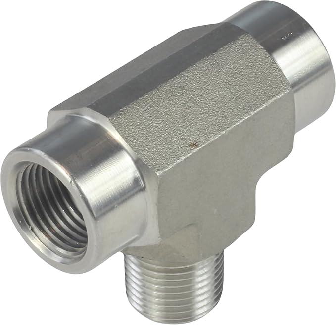 HFS(R) 304 Stainless Steel Forged Pipe Fitting NPT Tee, 3/8" NPT Female x 3/8" NPT Male x 3/8" NPT Female, 3 Ways Branch Tee Connector Pipe Fitting
