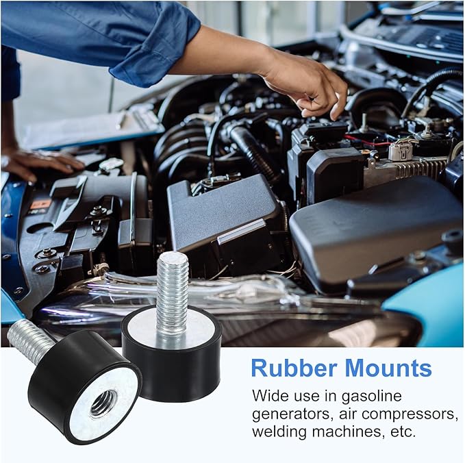 uxcell M8 Rubber Mounts, 2Pcs 24x15mm(DxH) Rubber Cylindrical Anti Vibration Isolator Shock Absorber with Lock Nut for Car Bobbin Generator Air Compressors