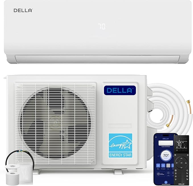 DELLA Vario Series 9000 BTU Mini Split Air Conditioner,Work with Alexa and Wifi, 230V 20 SEER2, Energy Star, Cools Up to 400 Sq.Ft, Ductless Inverter System,0.75 Ton Pre-Charged Heat Pump,16.4ft Kits